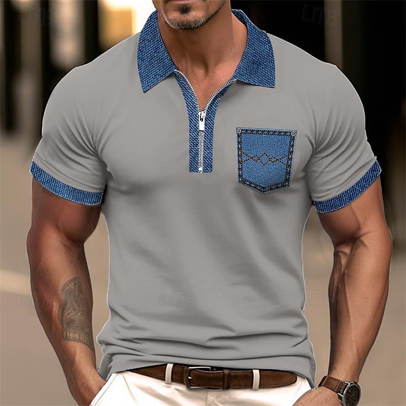 Herren Poloshirt Golfhemd Casual Festtage Kargen Viertel Postleitzahl Kurzarm Modisch Basic Farbblock Viertel Postleitzahl Sommer Regular Fit Hellblau Schwarz Weiß Khaki Hellgrau Poloshirt 2025 - $13.99 –P5