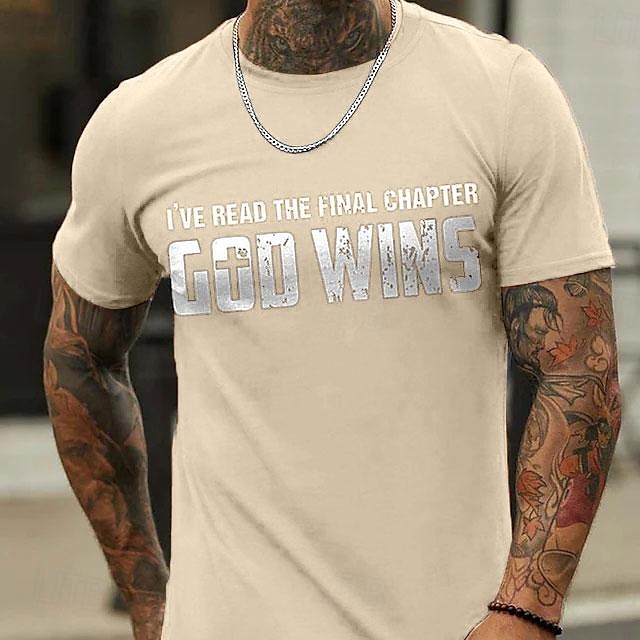 Bărbați Scrisă Dumnezeu Învinge Tricou Stil casual 100% Bumbac Manșon scurt Grafic Cămaşă Heather Grey Negru Roșu-aprins Tricou confortabil Vacanță Casual Îmbrăcăminte de designer de modă 2025 - $17.49 -P13