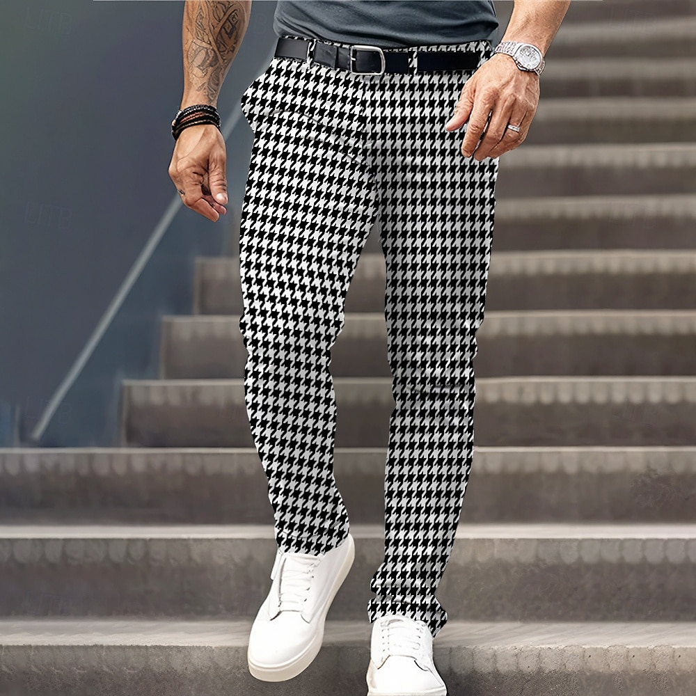 Herre Hundetannmønster Dressbukser Medium Midje Business Casual Formell Hverdag Glidelås Lomme Sommer Vår Høst 3D-utskrift Svart 2025 - $29.99 –P1