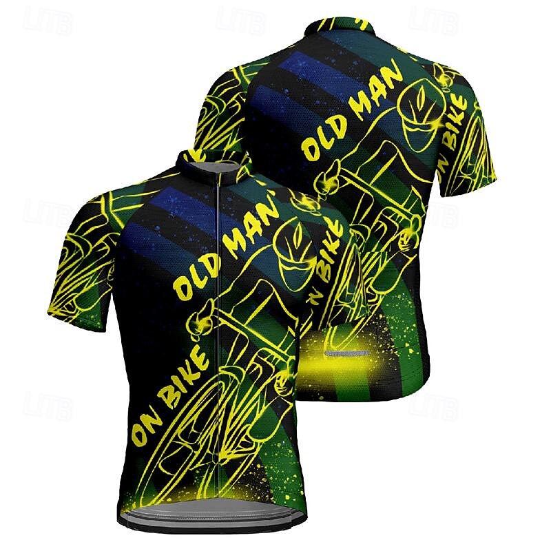 2025年 男性用 サイクリングジャージー 半袖 バイク Tシャツ ジャージー トップス 3つのリアポケット付き マウンテンサイクリング 高通気性 速乾性 イエロー グリーン グラフィック スポーツ 衣類 コレクション – $30.99 –P4