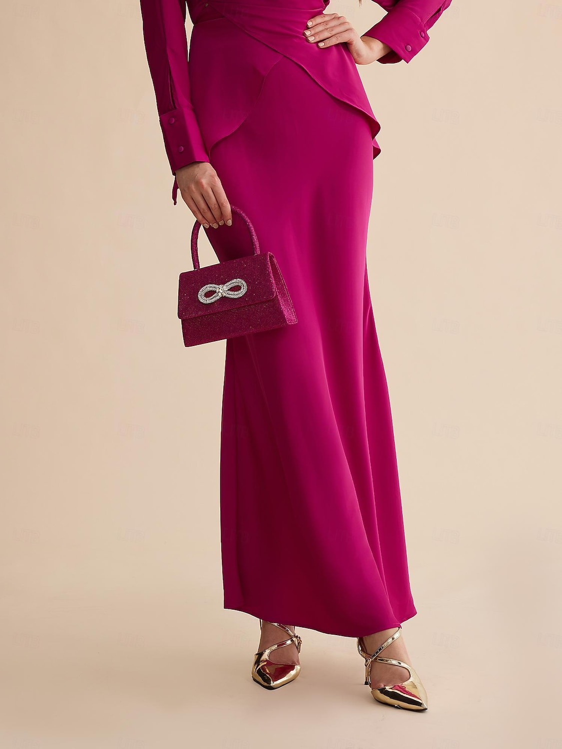 elegante feest maxi rok van satijnen bruiloftsgast met middelhoge taille 2025 - $41.99 –P4