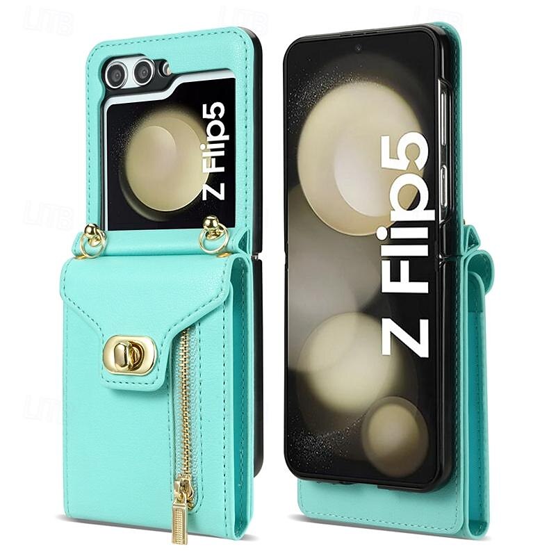 Phone Case For Samsung Galaxy Z Flip 6 Z Flip 5 Z Flip 4 Z Flip 3 Flip Cover Zipper with Lanyard Card Slot Retro PC PU Leather 2025 - $27.99 –P11
