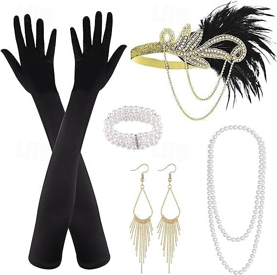 Szüret 1920-as évek A nagy Gatsby Flapper fejpánt Kiegészítő készlet Charleston Esküvői Vendég Toll Divat Női Álarcos mulatság Esküvői fogadás Lánybúcsú Fesztivál Felnőttek Kesztyűk Még több 2025 - $21.99 –P3