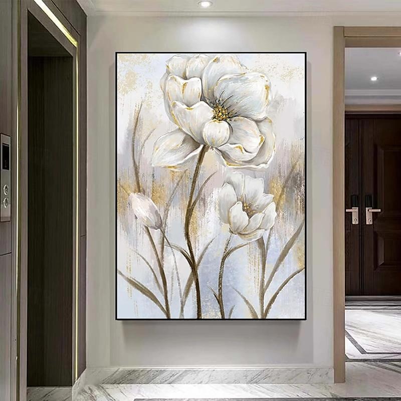 Ölgemälde mit Blumen in Goldfolie, handgefertigtes Ölgemälde mit Blumen, handgemaltes Ölgemälde mit weißer Rose, impressionistisches Ölgemälde für Wohnzimmer, Schlafzimmer, Landschaftsölgemälde, 2025 - $116.99 –P6