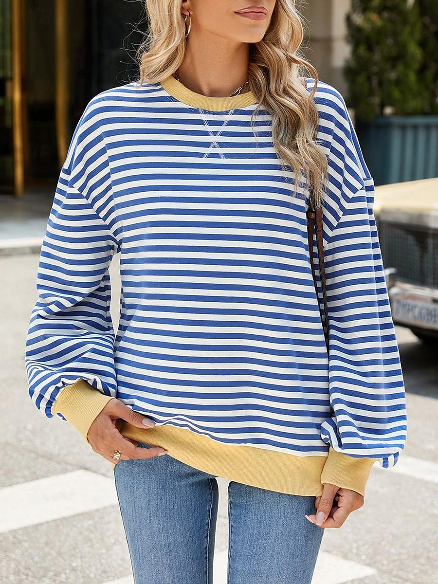 tröja dam sweatshirt ledigt randig vardagskläder gå ut rund hals tryck långärmad svart röd blå lila vår höst vinter 2025 - $44.99 –P3