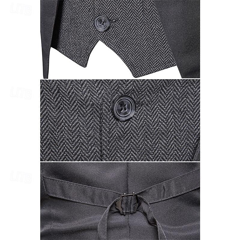 Men's Vest Gilet Wedding Event / Party Daily Fashion Business Spring & Fall Patchwork Button 2 in 1 Polyester Comfortable Color Block Single Breasted One-button V Neck Regular Fit Black Navy Blue 2025 - $29.99 –P9