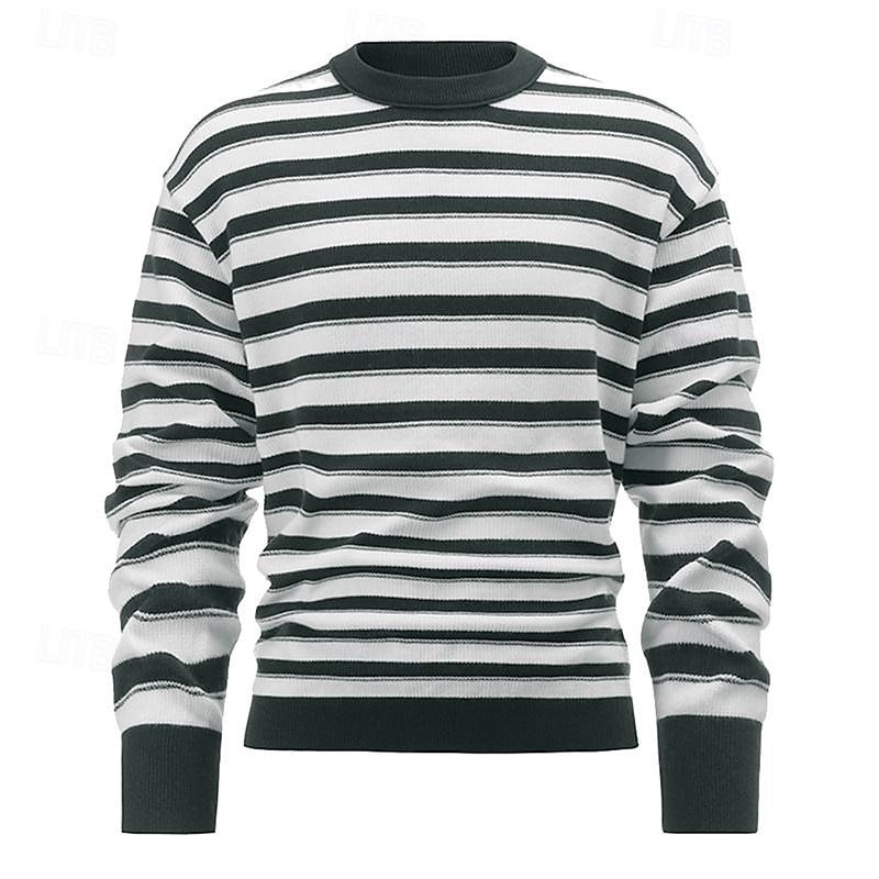 Herren Pullover Strickpullover Gerippt Stricken Standard Strick Streifen Rundhalsausschnitt Modisch Basic Freizeitskleidung Verabredung Bekleidung Herbst Winter Schwarz Grün M L XL 2025 - $34.99 –P3