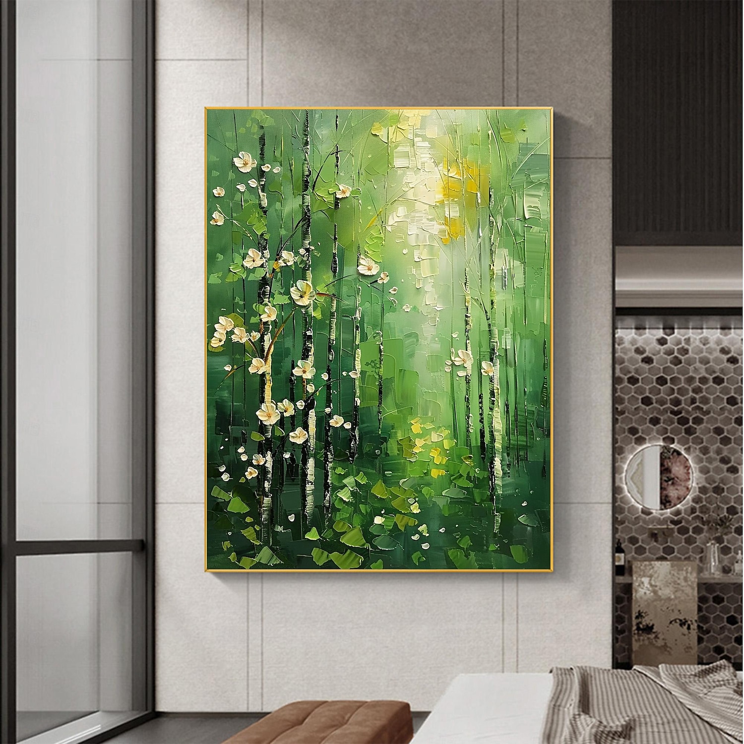 handgemachtes Original Ölgemälde „Grüner Wald“ auf Leinwand, abstrakter Baum, Landschaftsgestaltung, Wanddekoration, Wohnzimmer, Wohndekor mit Keilrahmen/ohne Innenrahmen 2025 - $147.99 –P5