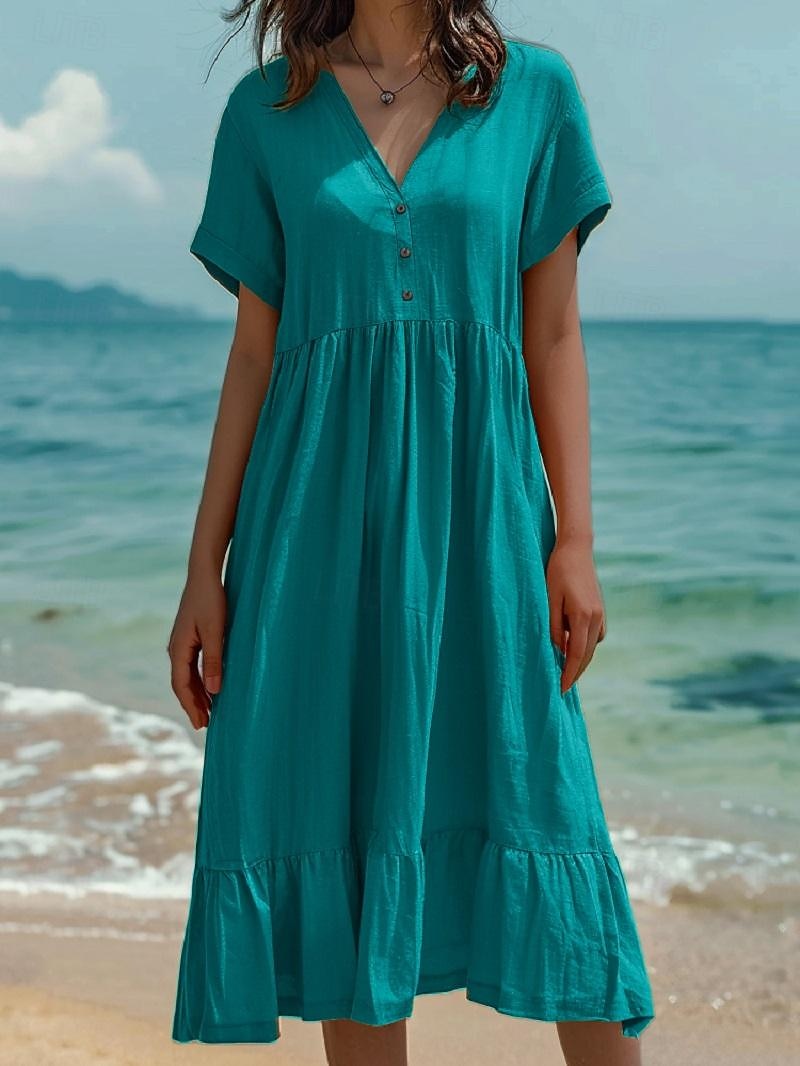 Femmes Normal Robe Midi Robes en coton et lin Robe Décontractée Occasionnel Rue Coupe régulière Couleur Unie Manche Courte Col en V Vert Claire Vert foncé Orange Gris foncé Été de 2025 ? $32.99 –P2