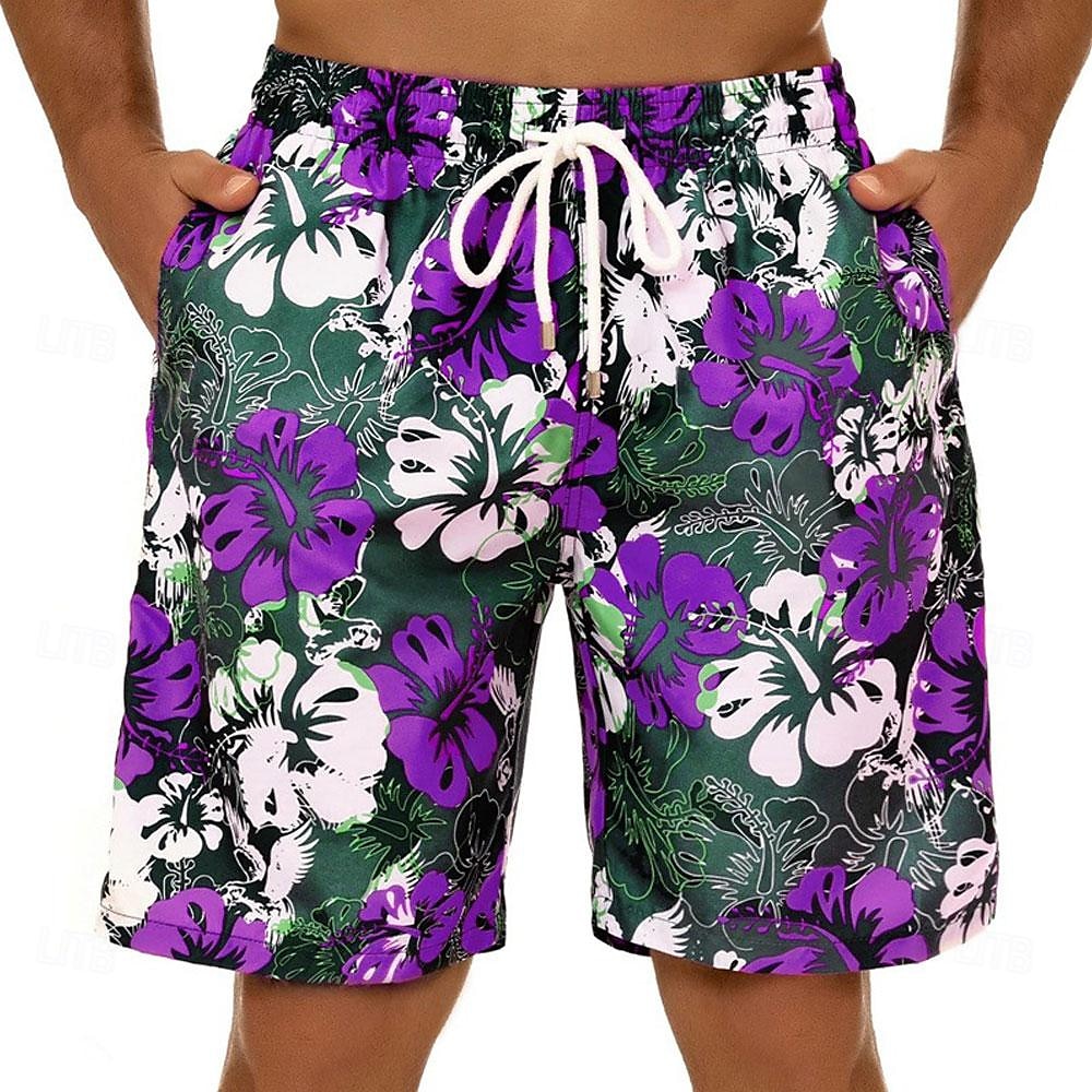 Men's Graphic Flower / Floral Swimming Trunks Board Shorts Swim Shorts Mid Waist Streetwear Hawaiian Boho Casual Daily Holiday Drawstring with Mesh lining Elastic Waist Designer Clothing Apparel 2025 - $19.99 –P9