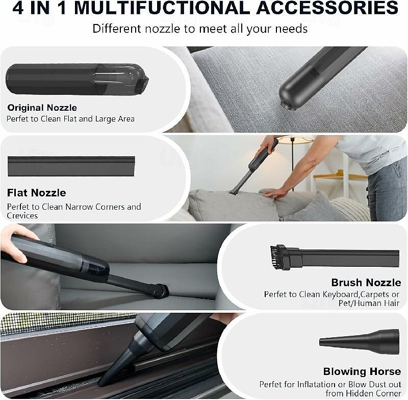 Car Vacuum Portable Handheld Vacuum Cleaner 4-in-1 Compact Vacuum for Car Cleaning Electric Mini Vacuum with 3 Nozzles 2025 - $39.99 –P3