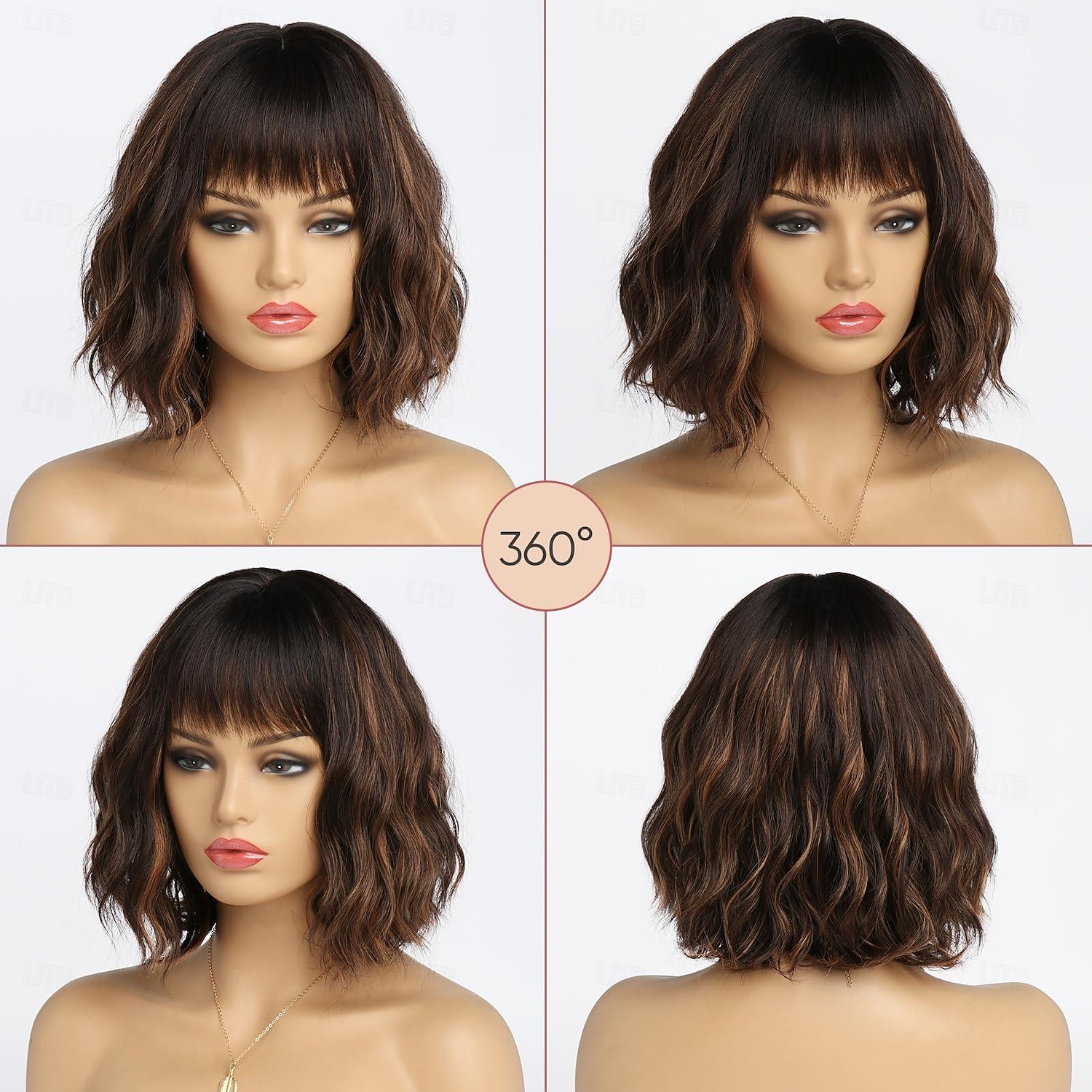 Parrucche Corte Marrone con Colore Ombre per Donne Parrucca Ombre Marrone Scuro Mista con Colore Dorato con Frange Parrucca a Bob Sintetica di Larghezza Media Colorate Parrucche di Halloween del 2025 a $19.99 –P5