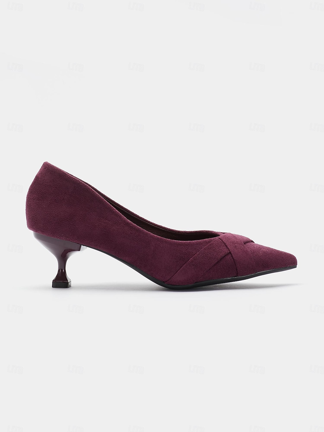 pantofi cu toc pisoi din piele intoarsa visiniu cu detaliu de noduri incrucisate pentru o tinuta eleganta si formala 2025 - $46.99 –P2