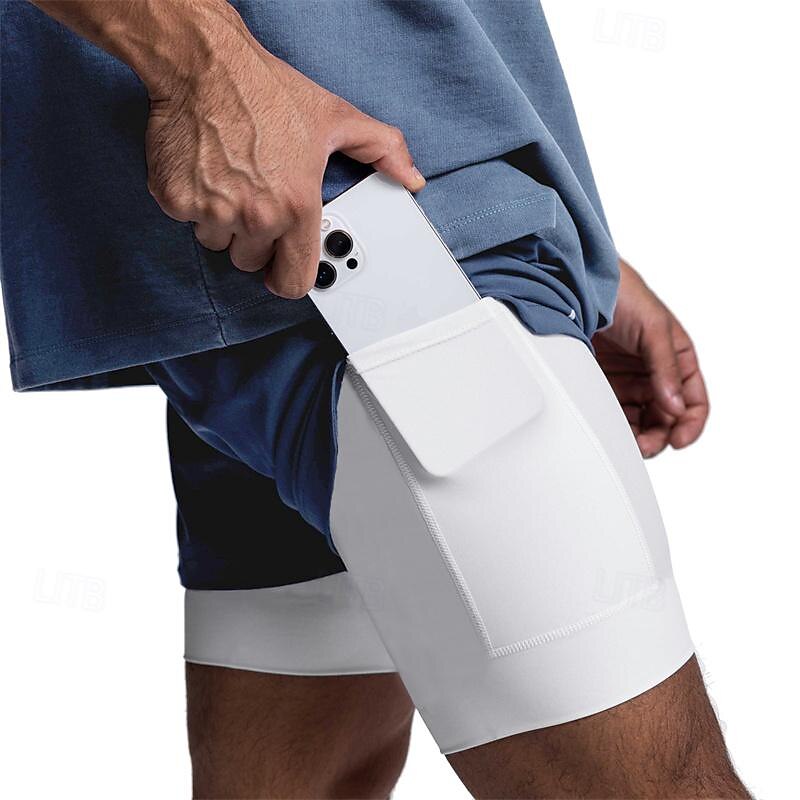 Hombre Pantalones Cortos Running Shorts de gimnasio Pantalones de chándal Bolsillo Correa 2 en 1 Cintura elástica Bermudas Exterior Deporte Deportivo Secado rápido Ligero Suave Maratón Corriendo 2025 - $18.99 –P12