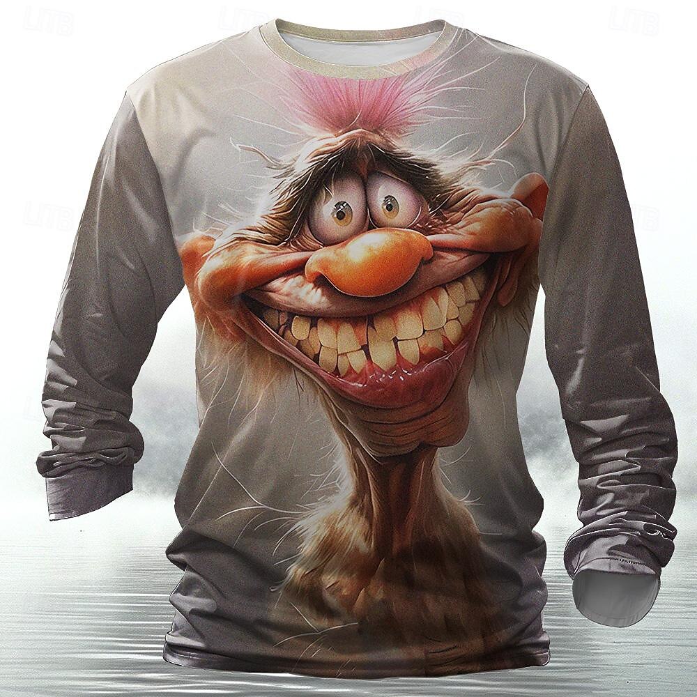 Herr Djur Rolig T-shirt Henleytröja Långärmad T-shirt 3D-tryck Rund hals Skjorta Designer Retro / vintage Gata Ledigt Dagligen Grå Sommar Vår Höst Kläder S M L XL XXL 3XL 2025 - $19.99 –P1