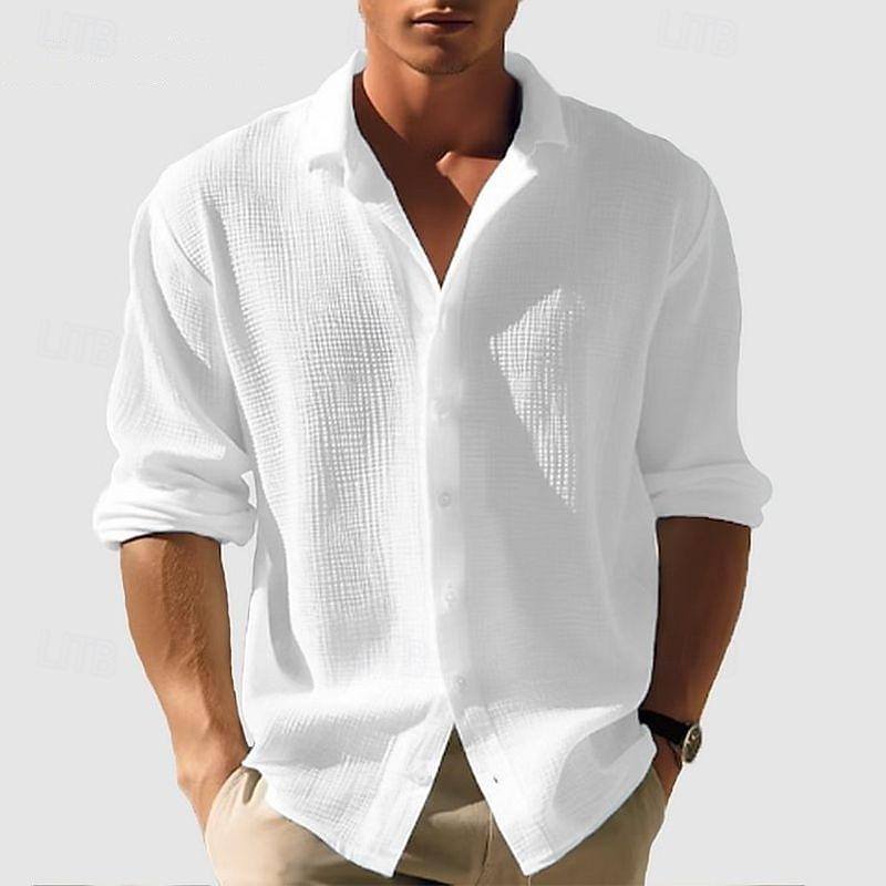 Camisa de punto de gofre para hombre, camisa abotonada, camisa informal, camisa de verano, camisa de playa lisa, blanca, verde claro, rosa, albaricoque, gris, manga corta, ropa de fiesta, ropa de moda, casual 2025 - $23.99 –P1
