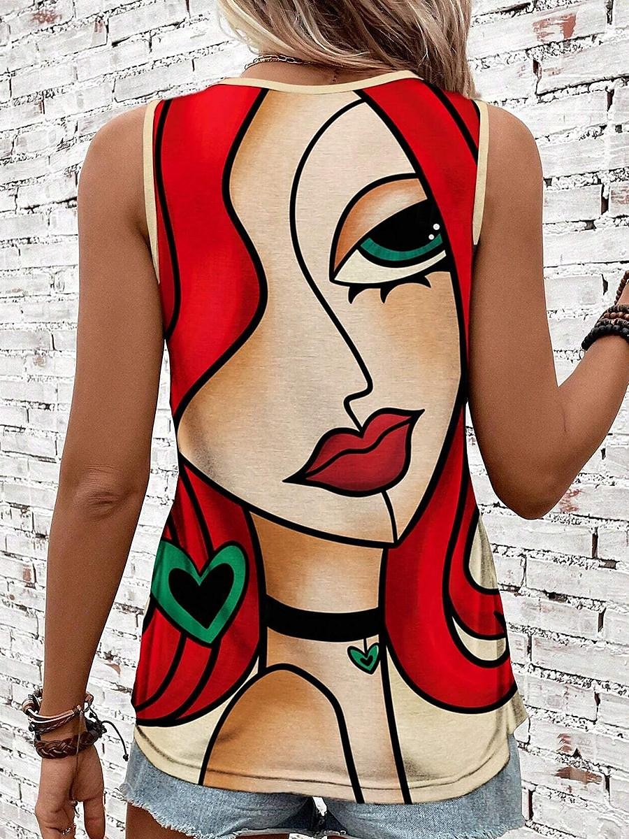 Women's Camisole Tank Top Vest Daily Color Block Geometric Sleeveless Red Summer 2025 - $17.99 –P2