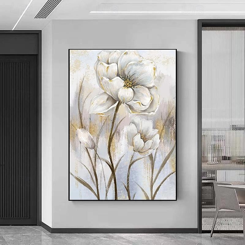 Ölgemälde mit Blumen in Goldfolie, handgefertigtes Ölgemälde mit Blumen, handgemaltes Ölgemälde mit weißer Rose, impressionistisches Ölgemälde für Wohnzimmer, Schlafzimmer, Landschaftsölgemälde, 2025 - $116.99 –P1