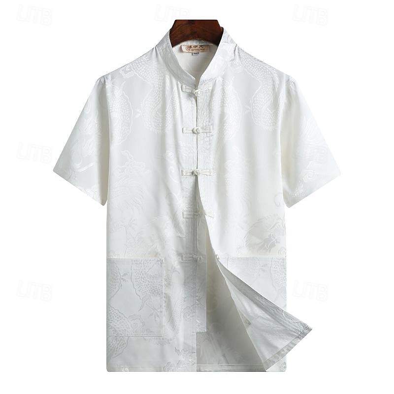 Per uomo Camicia Camicia con colletto cinese Camicia con colletto alla coreana Camicia Estiva Camicia casual Camicia da Spiaggia Bianco Giallo Rosso Blu Grigio Manica Corta Drago Collo alla coreana del 2026 a $25.99 –P4