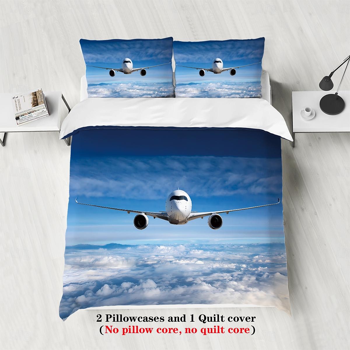 Bettbezug-Set mit Flugzeug, Himmel, Sonnenuntergang, Landebahn – enthält Bettbezug und Kissenbezüge – atemberaubendes Flugzeug- und Sonnenuntergangsdesign – weicher und bequemer Stoff 2026 - $48.99 –P10