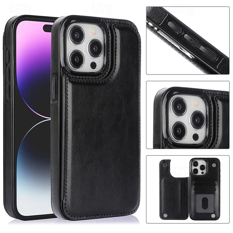 telefon Ügy Kompatibilitás iPhone 16 iPhone 15 Pro Max Plus iPhone 14 13 12 11 Pro Max Plus Mini SE Fekete tok Állvánnyal Mágneses Kártyahely Retro TPU PU bőr 2025 - $16.99 –P1