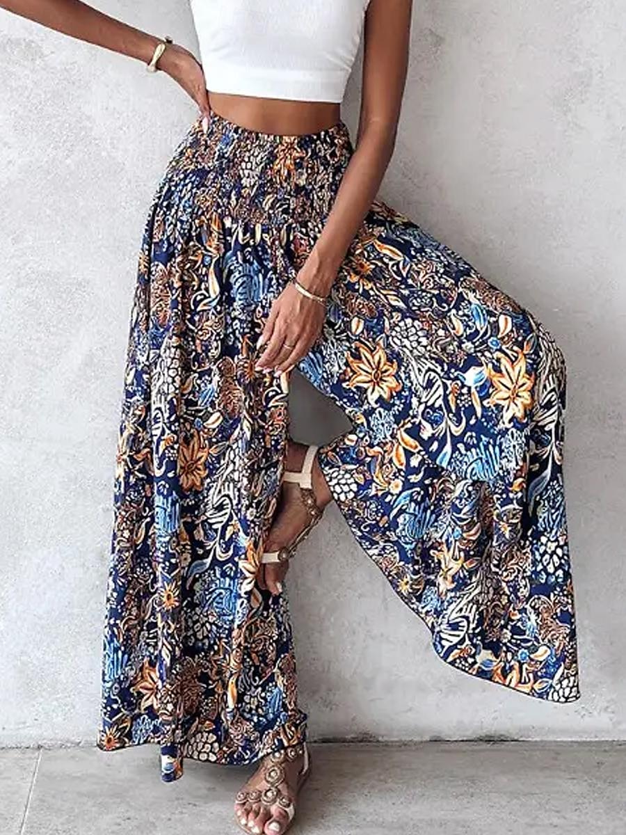 Femme Pantalon large Trapèze Imprimer Floral Bohème Noir Eté de 2025 ? $29.99 –P3
