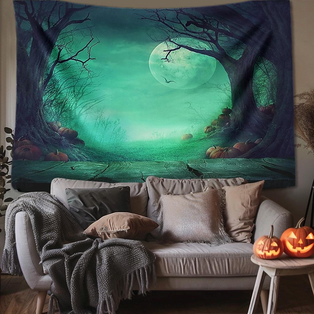 halloween dekorációk gobelin jack o lámpás tök dekor fal művészet nagy függő gobelin falfestmény dekoráció fénykép háttér takaró függöny otthon hálószoba nappali koponya csontváz denevér temető 2025 - $13.99 –P11