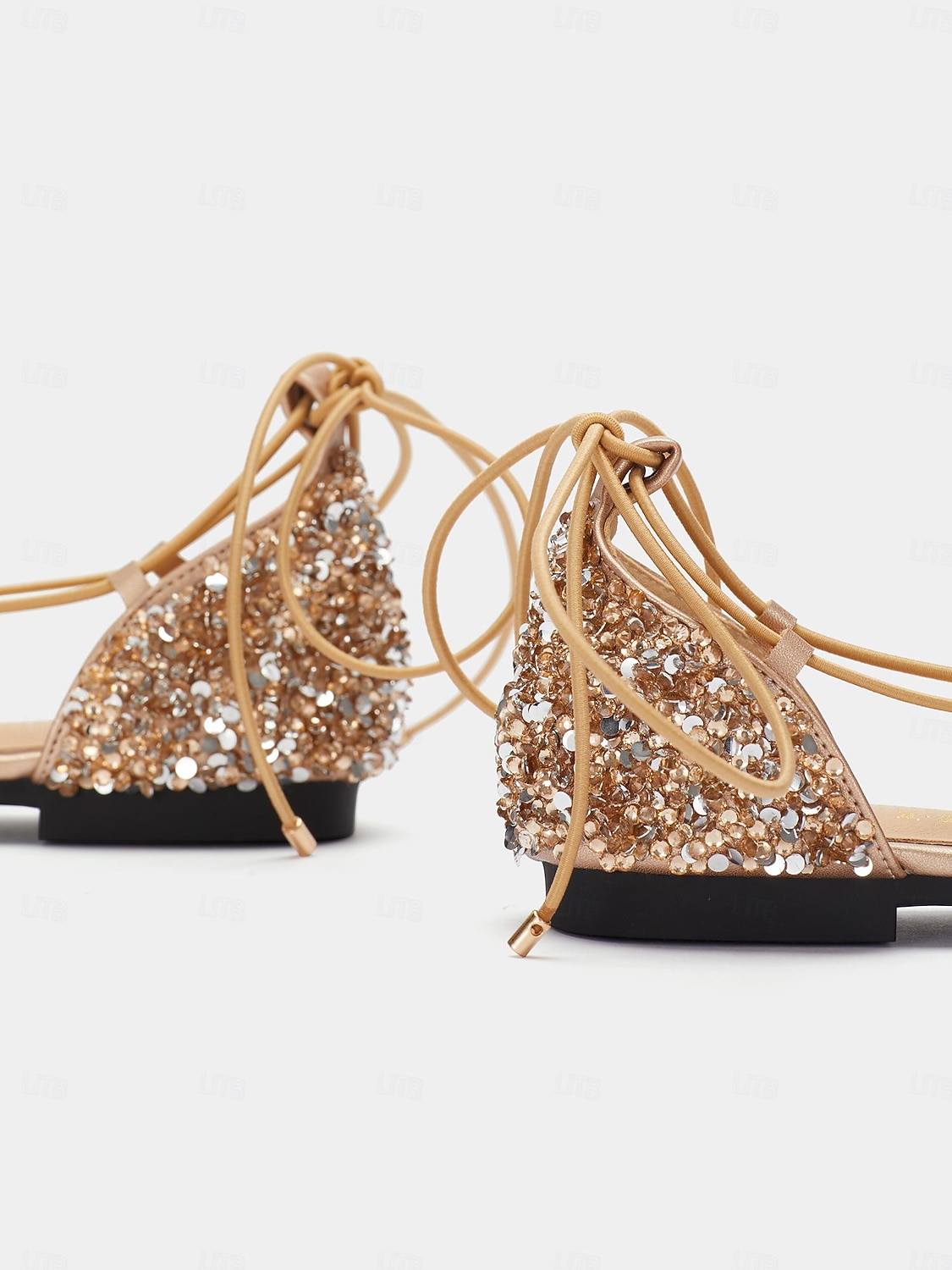 Női Lapos Bling Bling cipők Csillogó kristály flitteres ékszer Parti Strasszkő Lapos Erősített lábujj Elegáns Divat Csillám Papucs Arany 2025 - $32.99 –P6