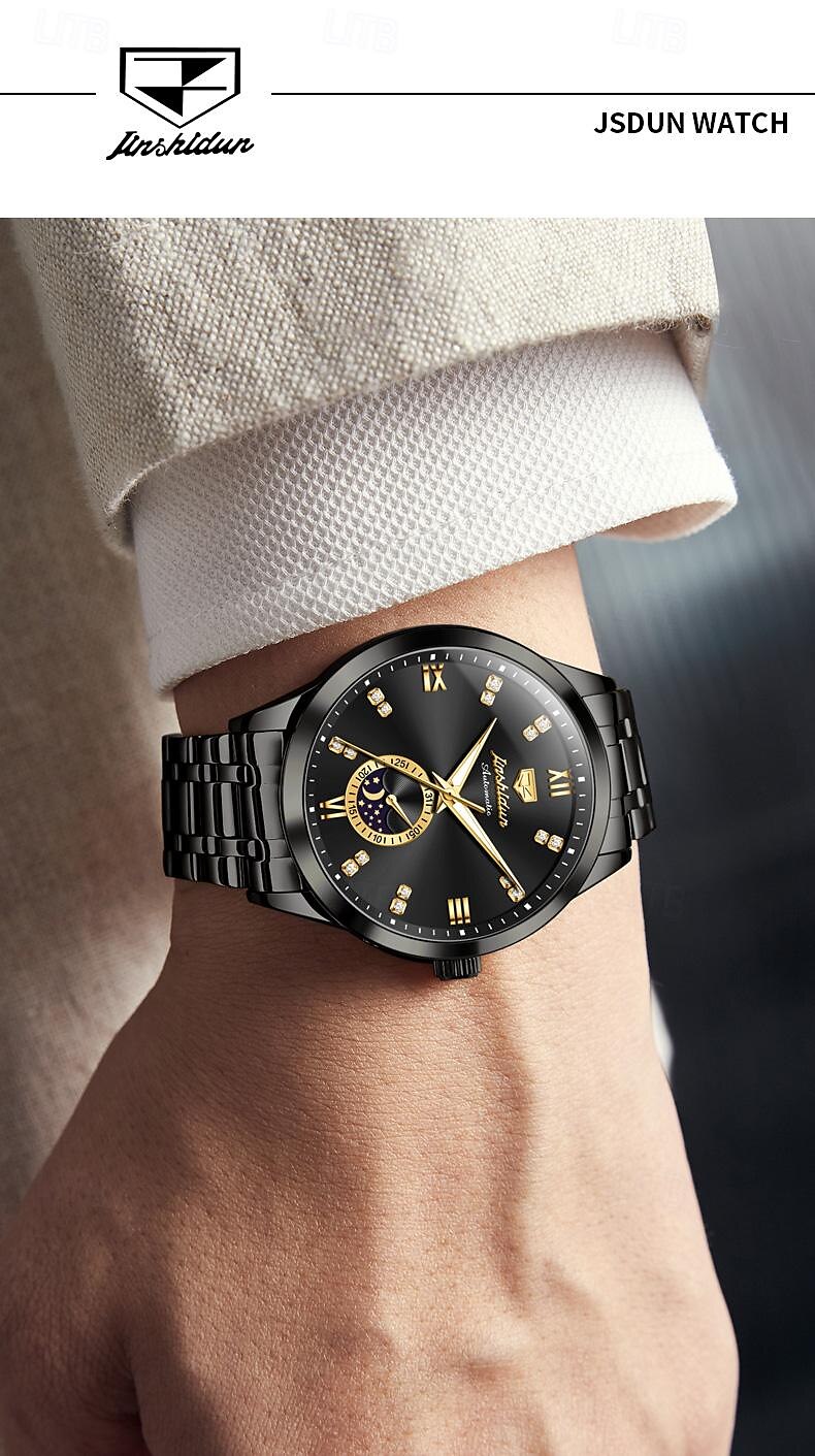 Heren mechanische horloges Creatief Modieus Zakelijk Polshorloge Automatisch opwindmechanisme Weergave maanfase Lichtgevend WATERDICHT Teräs Horloge 2025 - $77.99 –P3