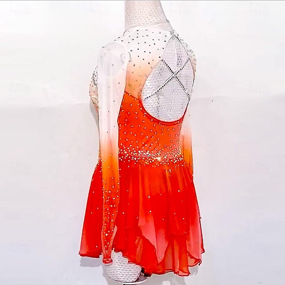 Kunstschaatsjurk Dames Voor meisjes Schaatsen Jurken Rood Lapwerk Duimopening Netstof Hoge Elasticiteit Opleiding Wedstrijd Kunstschaatskleding Klassiek Lange mouw Schaatsen Kunstschaatsen 2025 - $149.99 –P4