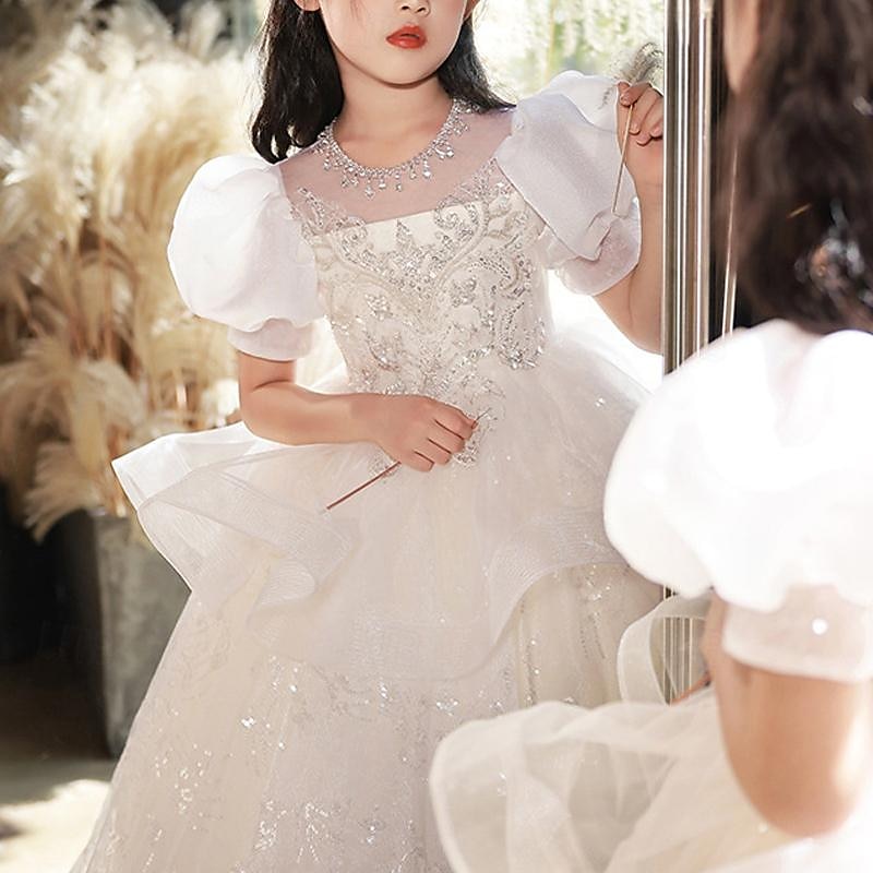 Girls ' 3D Tömör szín Virágos lány ruha Party ruha Rövid ujjú Nyár Teljesítmény Esküvő Parti Hercegnő gyönyörű Édes Gyerekek 4-12 év Party ruha Swing ruha Tüllruha Maxi Normál 2025 - $61.99 –P3