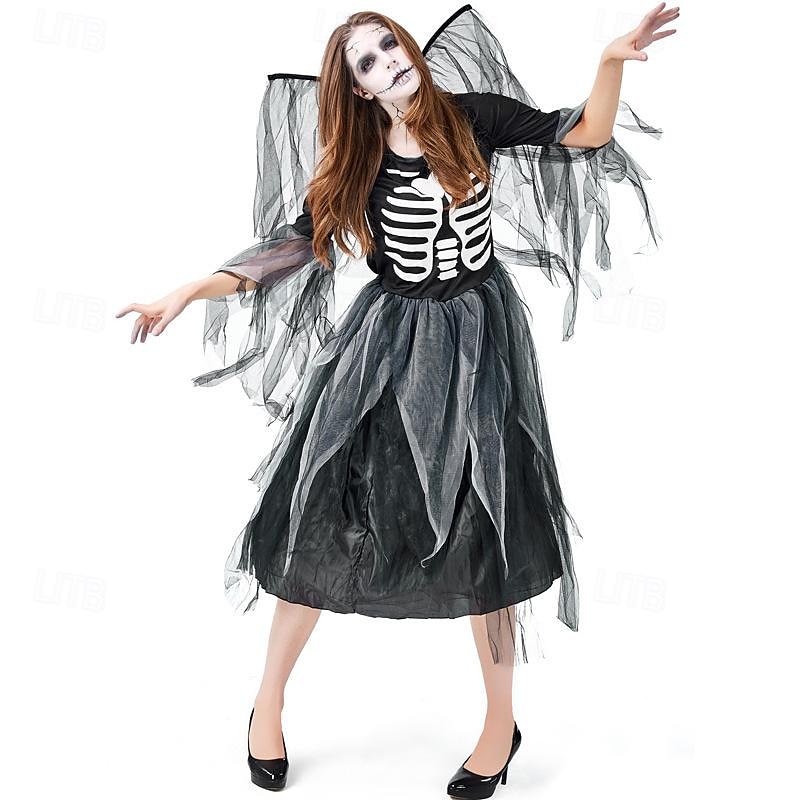 Skelett Totenkopf Kleid Cosplay Kostüm Erwachsene Damen Gruseliges Kostüm Party / Abend Karneval Einfaches Karnevalskostüm 2025 - $41.99 –P4