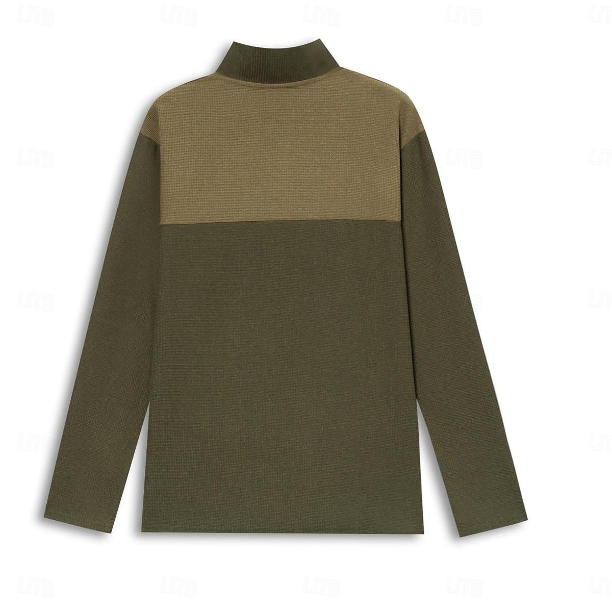Men's Waffle Shirt T Shirt Zip Half Shirt Tee Top Long Sleeve Quarter Zip Spring &  Fall Color Block Fashion Designer Basic Patchwork Vacation Street Going out Black Brown Green Top Tee for Men 2025 - $23.99 –P7