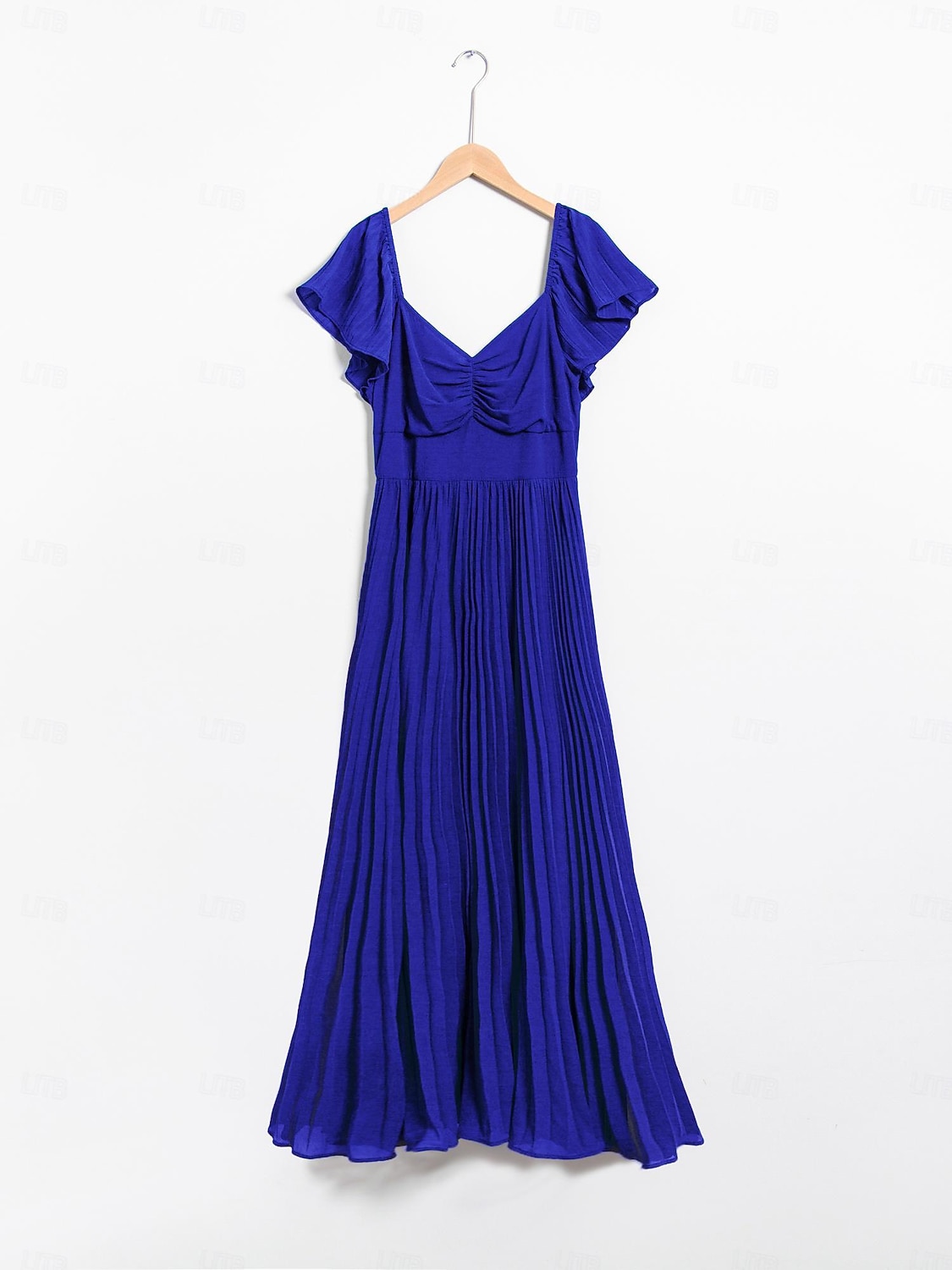 Royal Blue Chiffon Pleated Wedding Guest/Party A Line V Neck Short Sleeve Maxi Dress dress to impress 2024 2026 - $113.99 –P7
