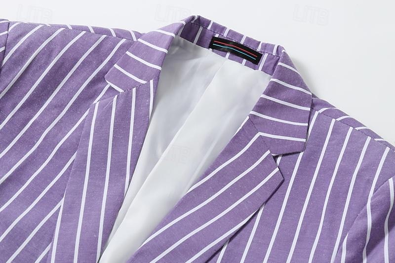Miesten Valmistujaiset Bleiseri Muodollinen iltajuhla Hääjuhla Syntymäpäiväjuhlat Muoti Vapaa-aika 봄 & Syksy 95% polyesteriä 5% spandexia Raita Tasku Rento / arki Yksirivinen Bleiseri Punastuvan 2025 - $57.99 –P3