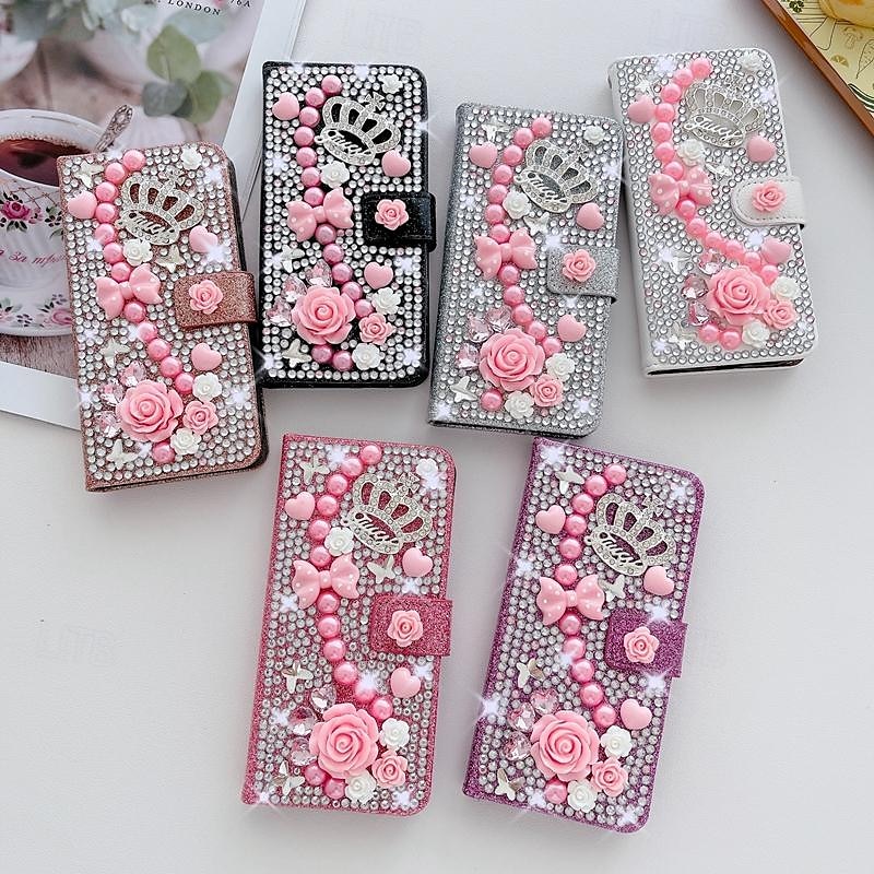 Phone Case For Samsung Galaxy iPhone 16 iPhone 15 Pro Max Plus iPhone 14 13 12 11 Pro Max Plus Mini SE Wallet Case for Women Girl with Stand Holder Magnetic Bling Glitter Shiny Flower Floral TPU 2025 - $28.99 –P1