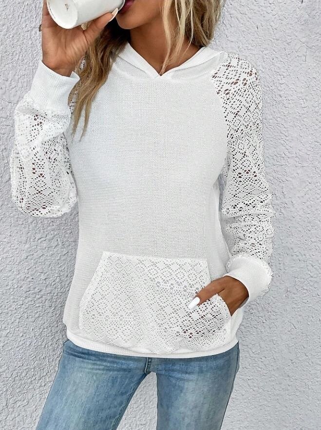 Damen Pullover Casual Uni Alltag Sport Kapuzentasche Langarm Schwarz Weiß Frühling Herbst& Winter 2025 - $38.99 –P3