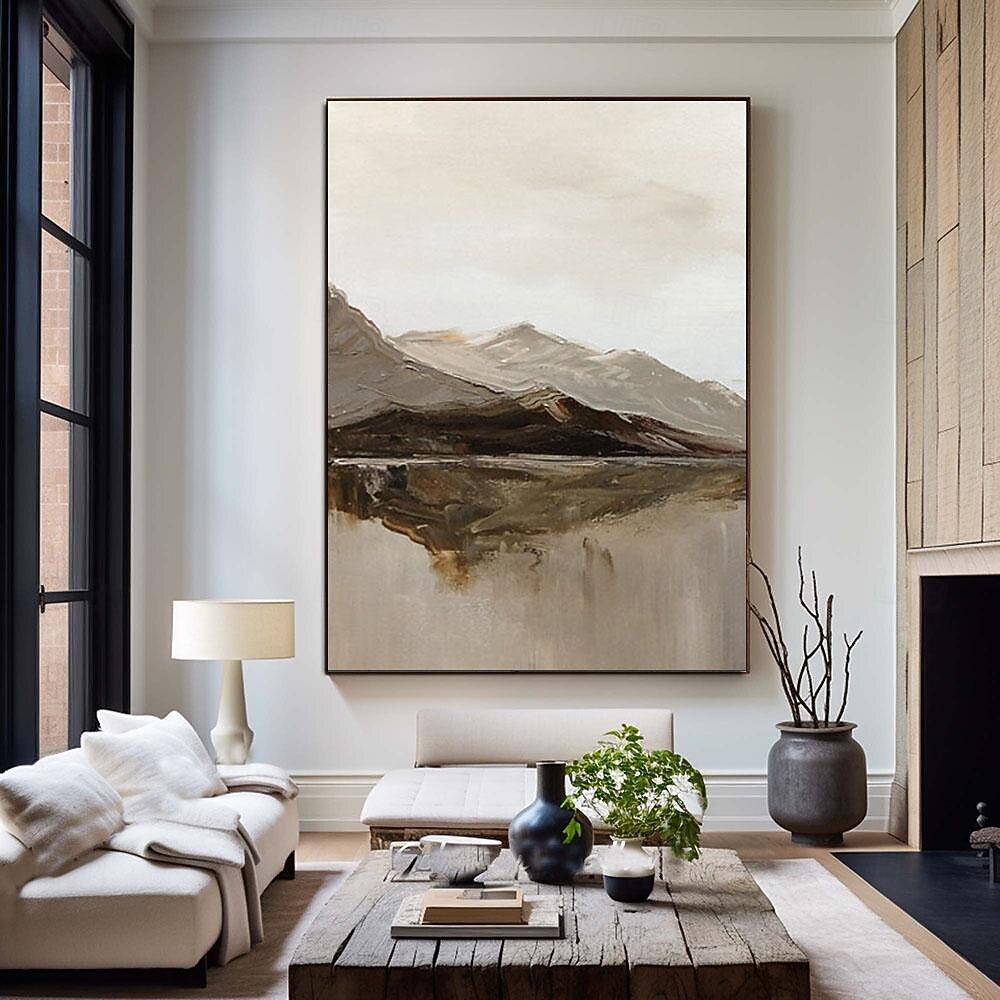 Landschaftsölgemälde handgemachtes beiges abstraktes Gemälde handgemaltes beiges Ölgemälde braunes Gemälde strukturierte minimalistische Kunst Bergkunst Gemälde für Wohnzimmer Schlafzimmer 2025 - $94.99 –P7