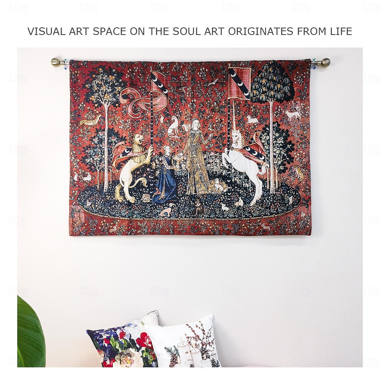Jacquard Woven Medieval Tapestry Gobelin Aubusson The Lady and The Unicorn Loom Cotton Weave Wall Art Hanging Larger Tapestry Historic Middle Ages Tapestry Reproduction (without tassels and rod) 2025 - $91.99 –P9