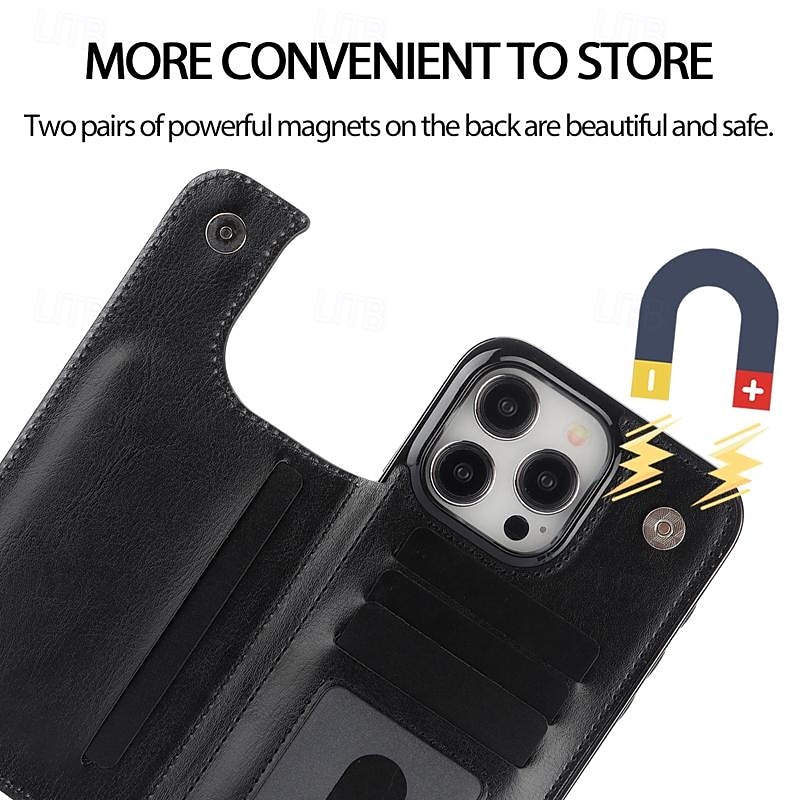 telefon Ügy Kompatibilitás iPhone 16 iPhone 15 Pro Max Plus iPhone 14 13 12 11 Pro Max Plus Mini SE Fekete tok Állvánnyal Mágneses Kártyahely Retro TPU PU bőr 2025 - $16.99 –P7