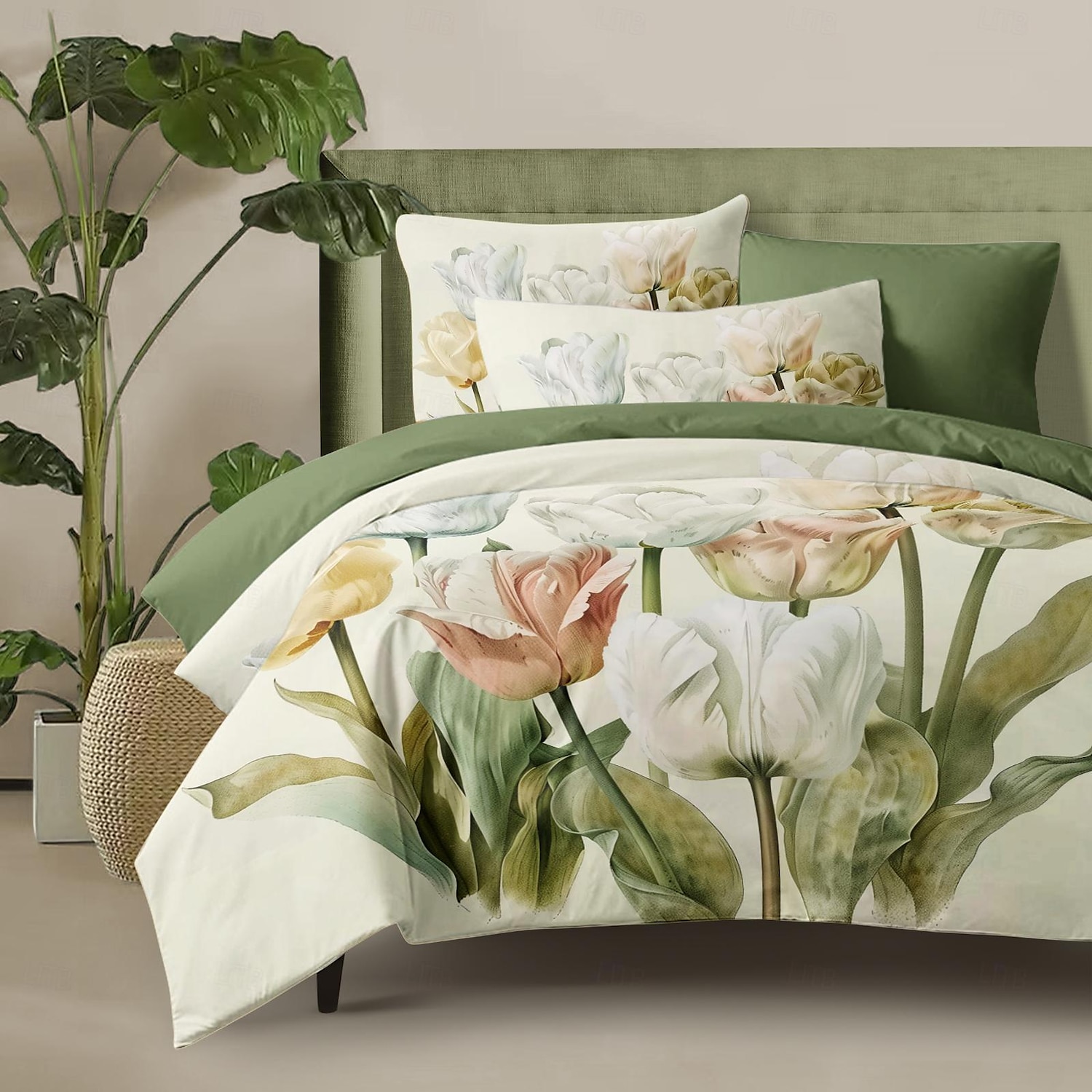 Påslakan i 100 % bomull med blommor i 3-delat set för sommaren mjuk hudvänlig långvarig 2025 - $60.99 –P13