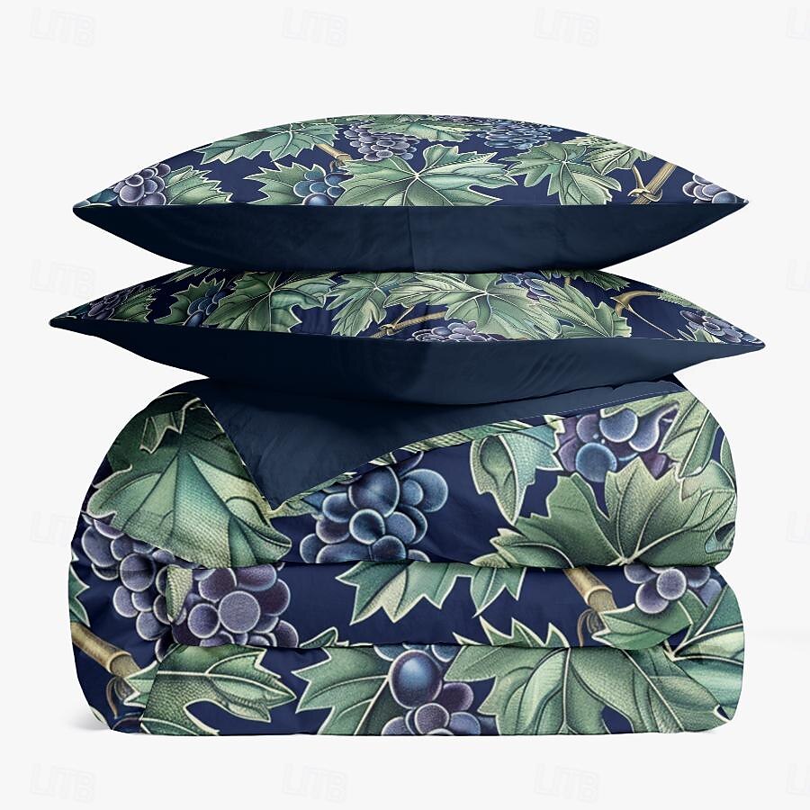 conjunto de capa de edredom botânica profunda - inclui capa de edredom e fronhas - design rico inspirado em plantas - tecido macio e confortável - perfeito para decoração elegante de quarto de 2025 por $60.99 –P1