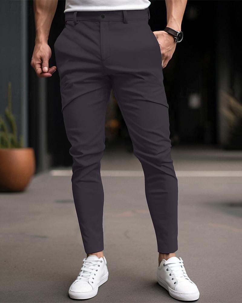 Men's Graduation Trousers Chinos Chino Pants Buttons Pocket Plain Comfort Business Daily Classic Style Black Dark Blue Micro-elastic 2025 - $26.99 –P4