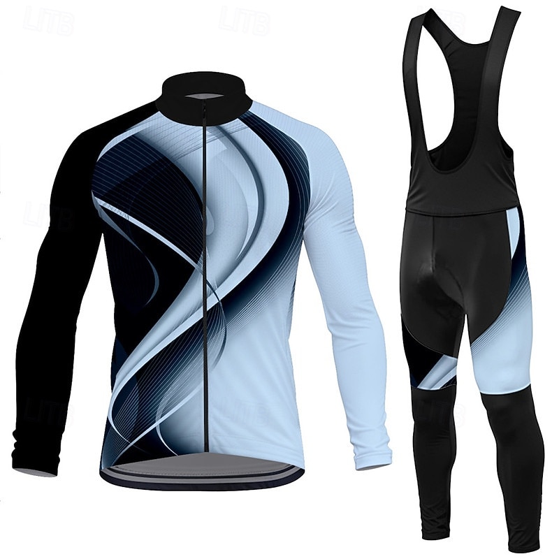 Herr Cykeltröja med Haklapp-tights Geometrisk Lutning Långärmad Cykel Bib Tights Överdelar Träningsdräkter med 3 bakfickor Bergscykling Vägcykling Svettavvisande Bekväm Andningsfunktion sporter Vit 2025 - $57.99 –P3