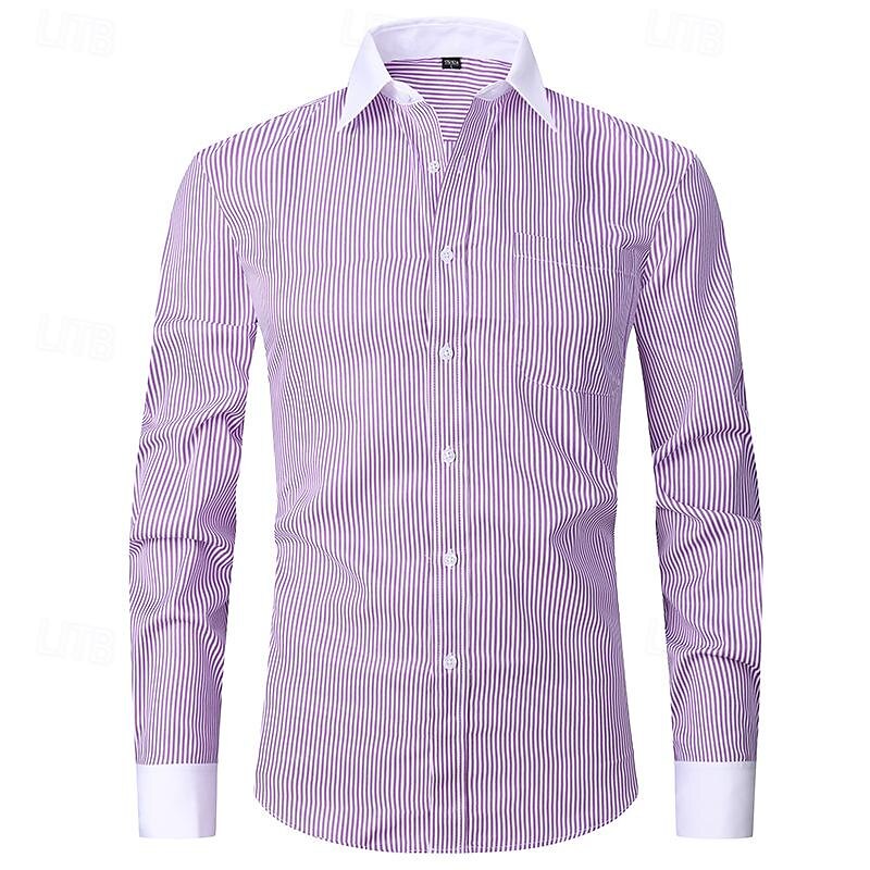 Men's Shirt Dress Shirt Collared Shirt Button Up Shirt Color Block Wedding Party Black Light Purple Dark Blue Light Sky Blue Long Sleeve Lapel Spring & Fall Clothing Apparel 2025 - $26.99 –P4