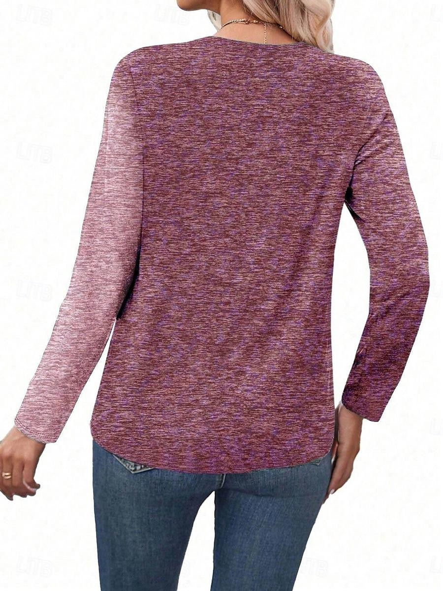 Valentine Kvinners Hjerte T-skjorte Casual Trykk Langermet Vanlige Topper Crew hals Daglig Lilla Grønn Vår Høst 2025 - $22.99 –P2