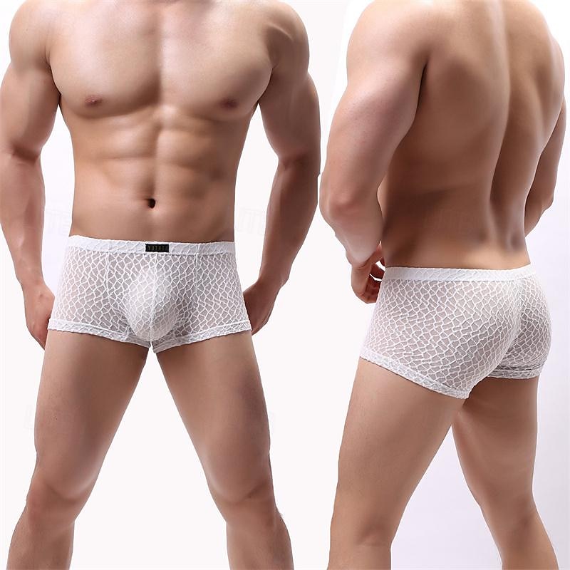 Férfi 1 db Szexi bugyi Boxerek Boxeralsó Csipke Poliészter Légáteresztő Mekano Kényelmes Sima Közepes derekú Fekete Fehér 2025 - $8.99 –P2