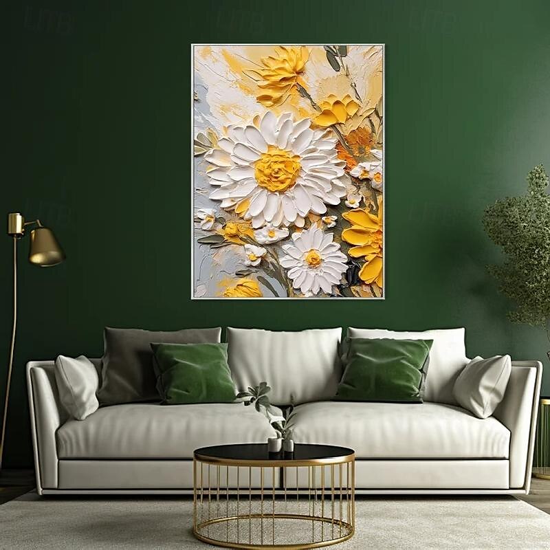 reines handgemachtes 3D-Gemälde mit weißen Blumen auf Leinwand, Ölgemälde, handgemaltes abstraktes Leinwandgemälde, handgemachtes Blumengemälde, Wandkunstbild für Wohnzimmer, Schlafzimmerdekor 2025 - $116.99 –P2