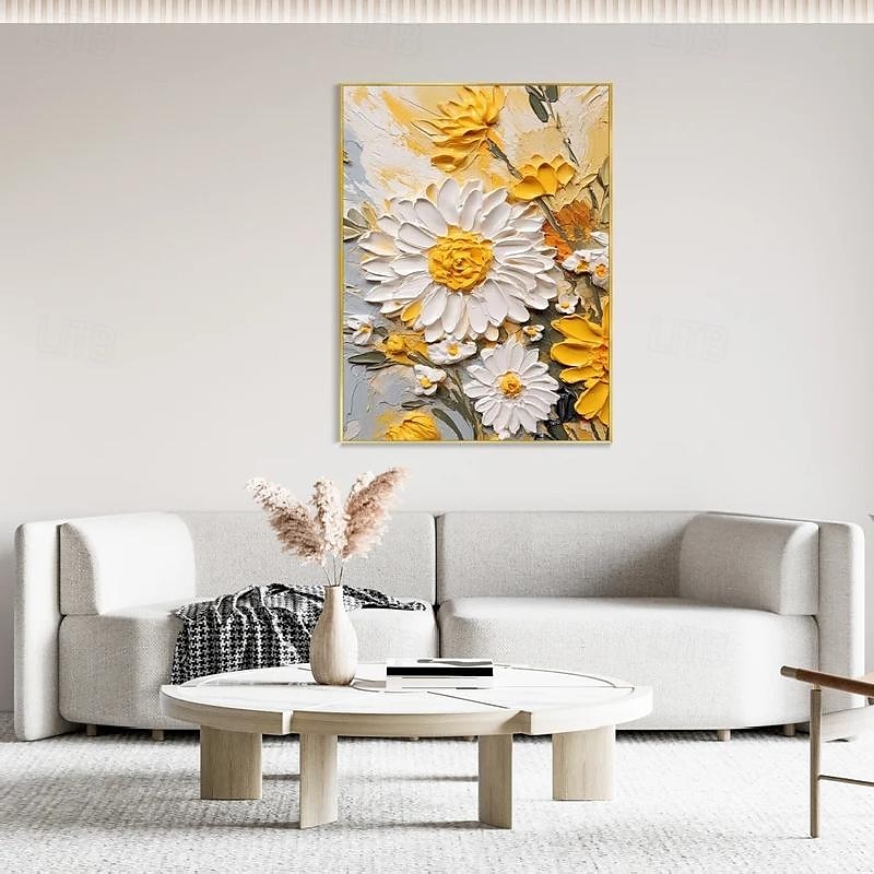 reines handgemachtes 3D-Gemälde mit weißen Blumen auf Leinwand, Ölgemälde, handgemaltes abstraktes Leinwandgemälde, handgemachtes Blumengemälde, Wandkunstbild für Wohnzimmer, Schlafzimmerdekor 2025 - $116.99 –P4