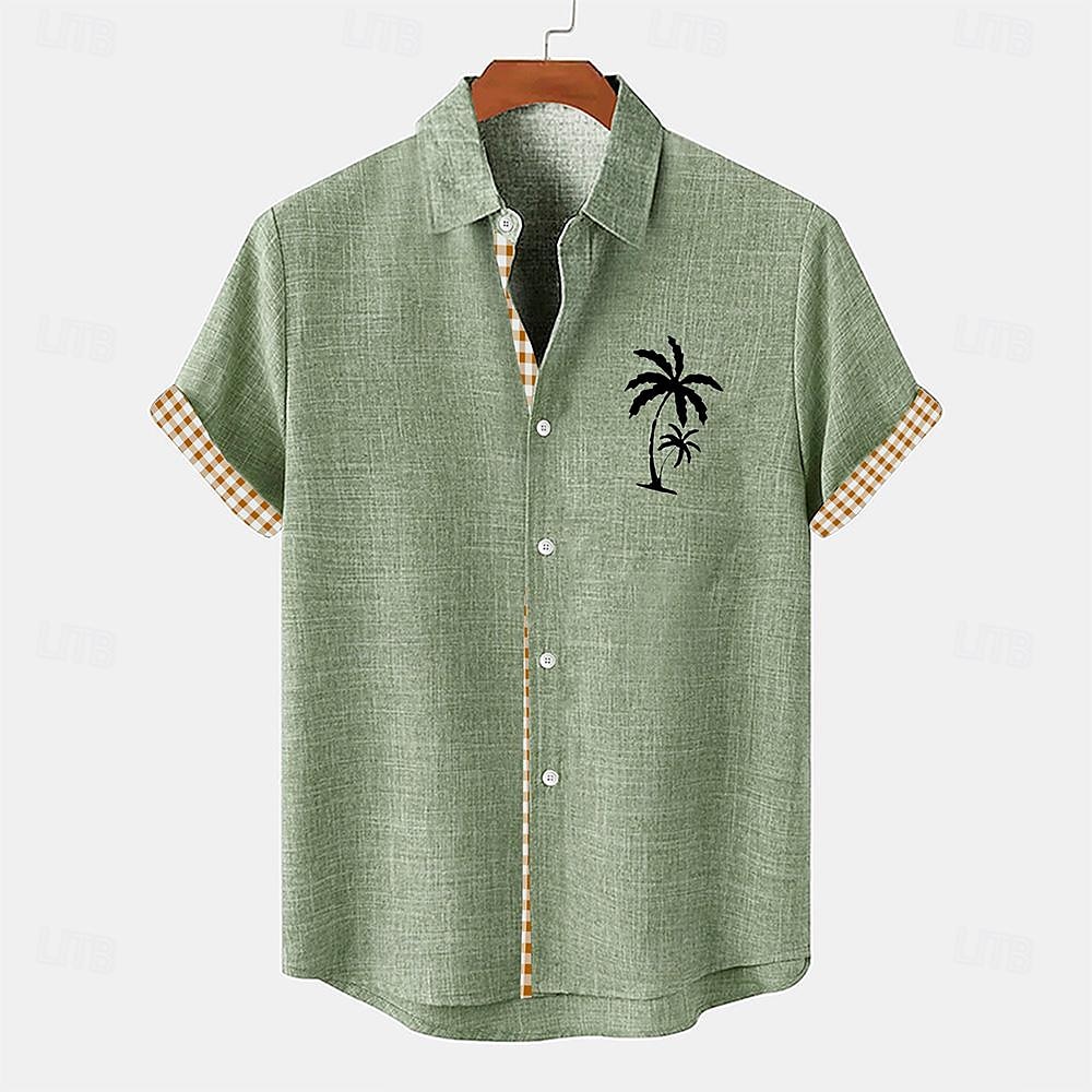Per uomo Camicia camicia di lino Camicia da spiaggia Camicia hawaiana Albero di cocco Esterno Da mare Blu marino Blu Verde Kaki Maniche corte Collo ripiegabile Estate Abbigliamento del 2025 a $24.99 –P4